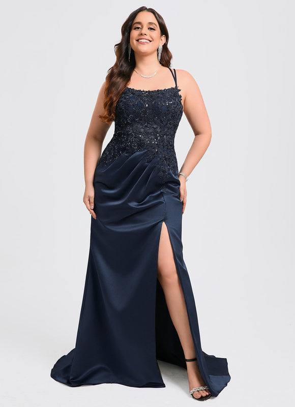 Robe Chic Bleu Nuit Satin Dentelle - gallery 9
