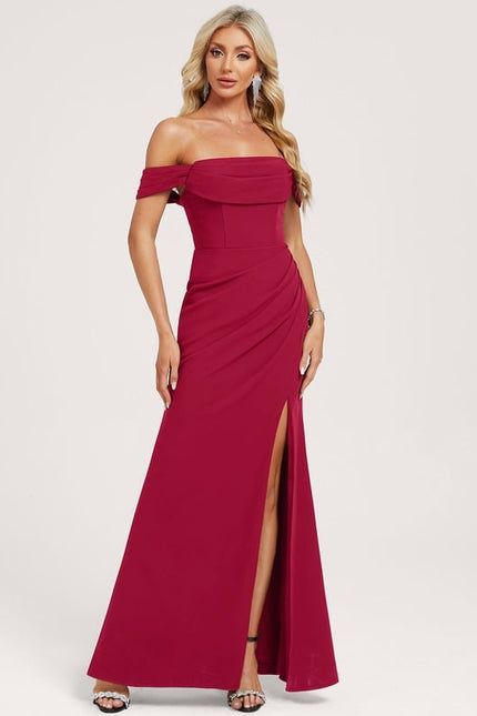 Robe Chic Crêpe Bordeaux Élégante - gallery 1