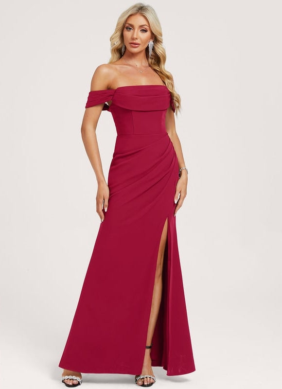 Robe Chic Crêpe Bordeaux Élégante - gallery 1