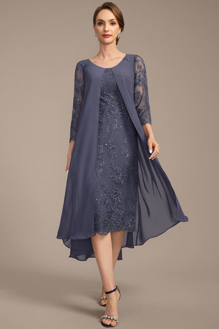 Robe Chic Bleu Nuit Dentelle Paillettes - gallery 2