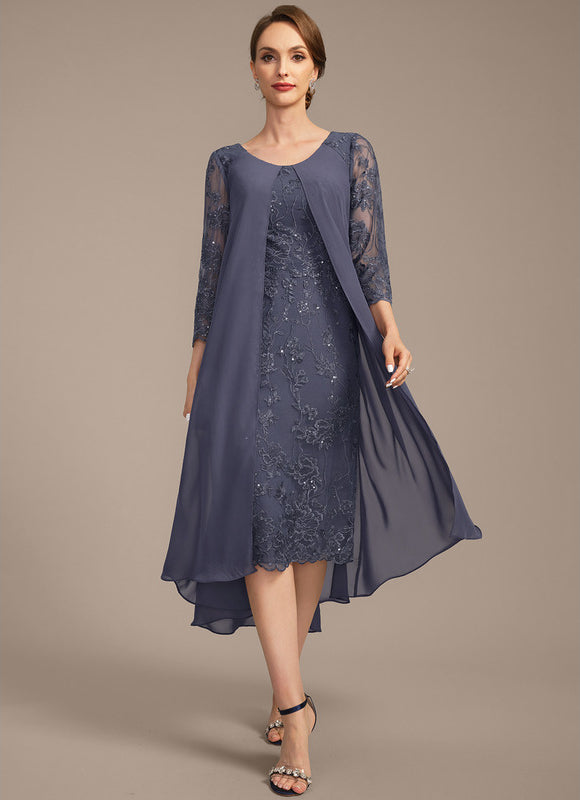 Robe Chic Bleu Nuit Dentelle Paillettes - gallery 2