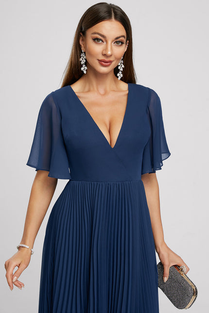 Robe Chic Bleu Plissé Élégant - gallery 1