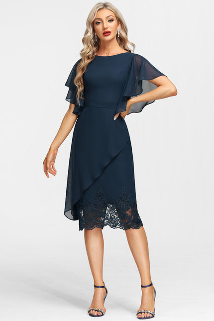 Robe Chic Bleu Marine Avec Dentelle - gallery 1