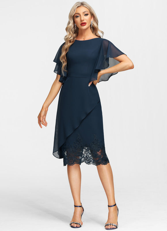 Robe Chic Bleu Marine Avec Dentelle - gallery 1