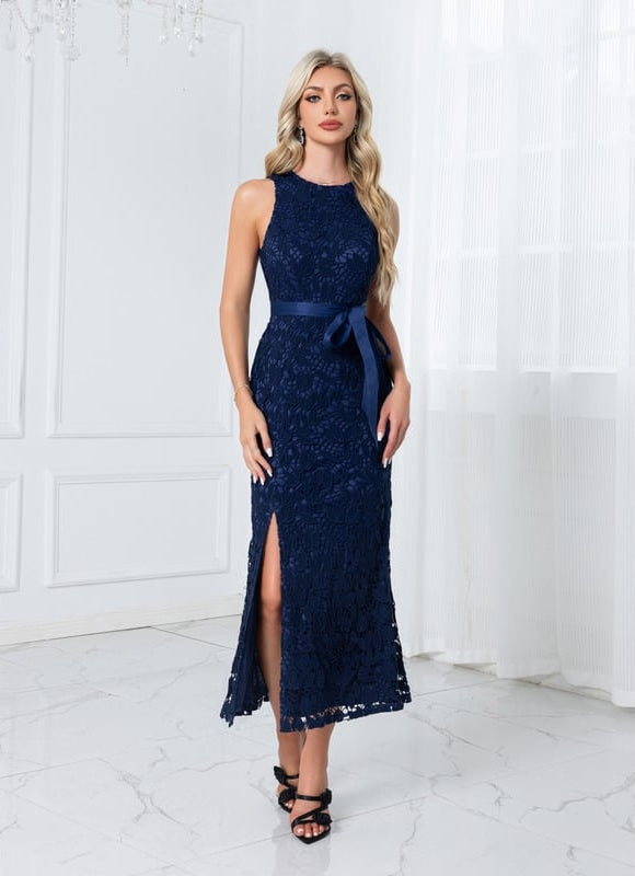 Robe Chic Dentelle Marine Élégante - gallery 3