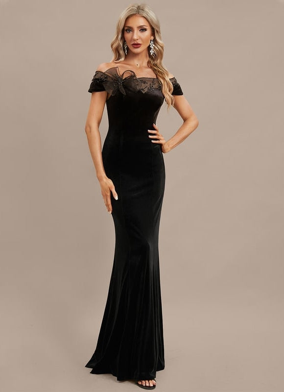 Robe Chic Velours Noir Élégant - gallery 1