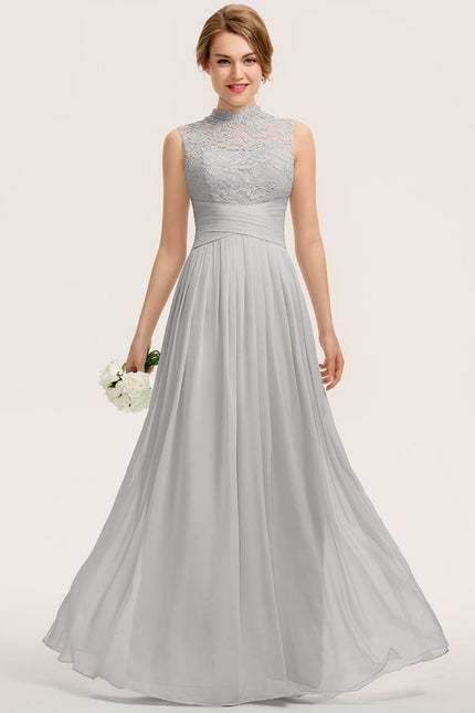 Robe Chic Gris Perle Dentelle Élégante