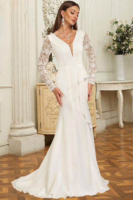 Robe Chic Blanche Dentelle Col V - gallery 3