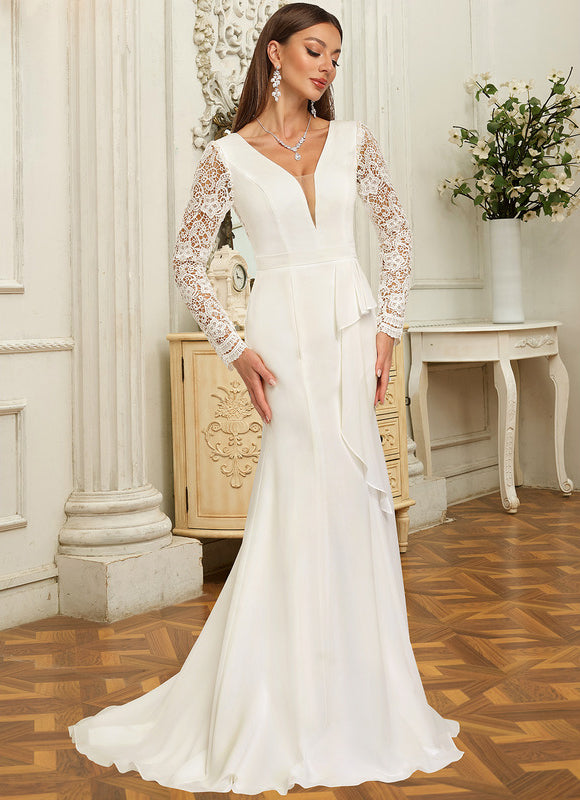 Robe Chic Blanche Dentelle Col V - gallery 3