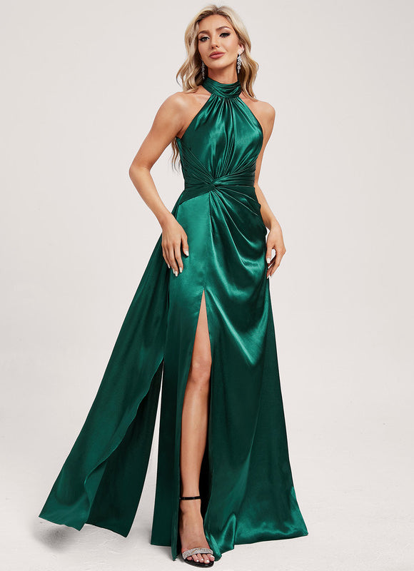 Robe Chic Satin Élégant Longueur Maxi - gallery 1