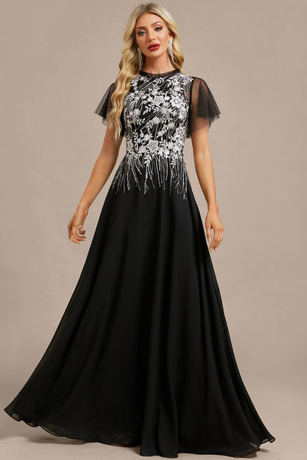 Robe Chic Soirée En Mousseline Ornée