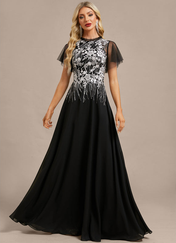 Robe Chic Soirée En Mousseline Ornée