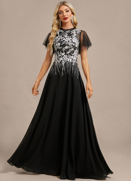 Robe Chic Soirée En Mousseline Ornée
