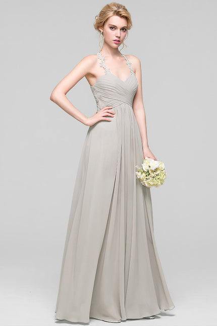 Robe Chic Gris Clair Mousseline Volantée - gallery 3