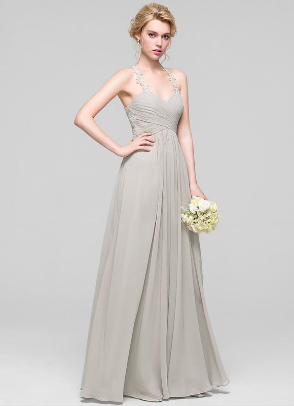 Robe Chic Gris Clair Mousseline Volantée - gallery 3