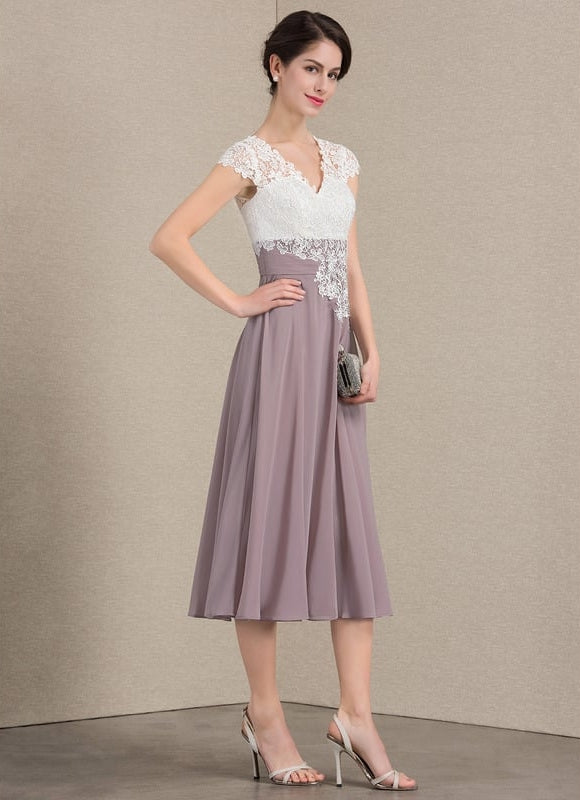 Robe Chic Violet Trapèze Dentelle Paillettes - gallery 3