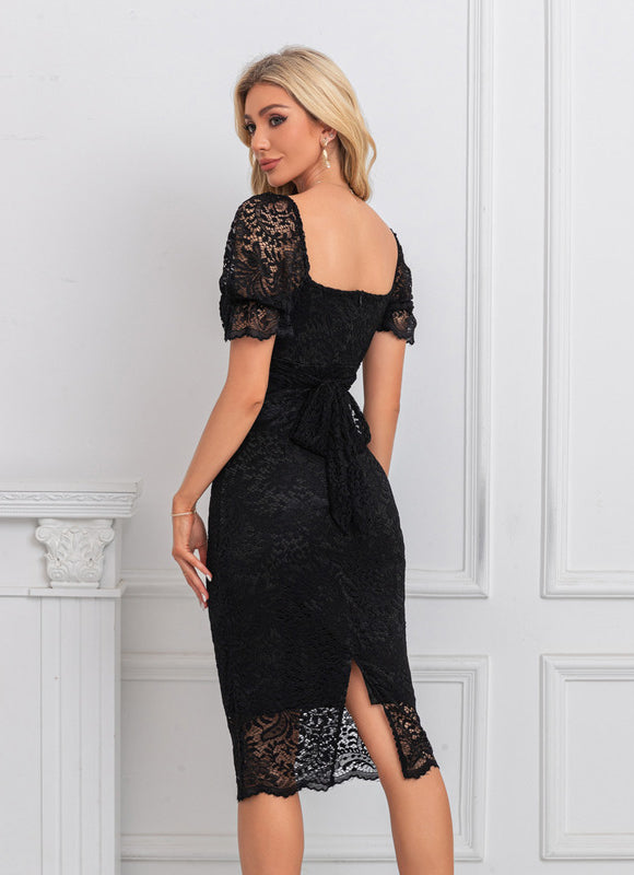 Robe Chic Dentelle Noire Ajustée - gallery 1