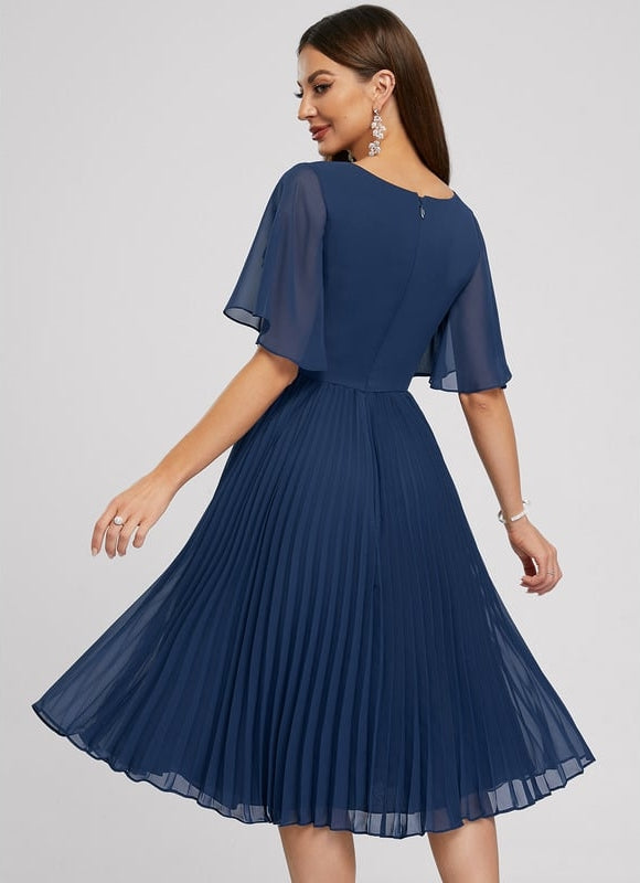 Robe Chic Bleu Plissé Élégant - gallery 5