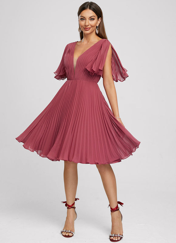 Robe Chic Bleu Plissé Élégant