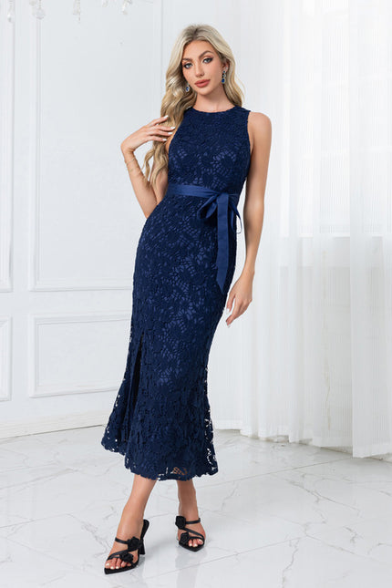 Robe Chic Dentelle Marine Élégante - gallery 1