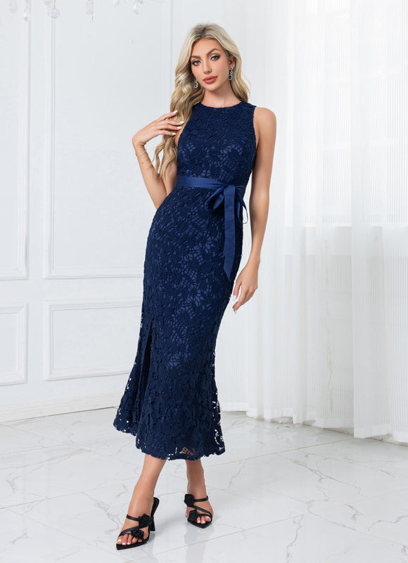 Robe Chic Dentelle Marine Élégante - gallery 1