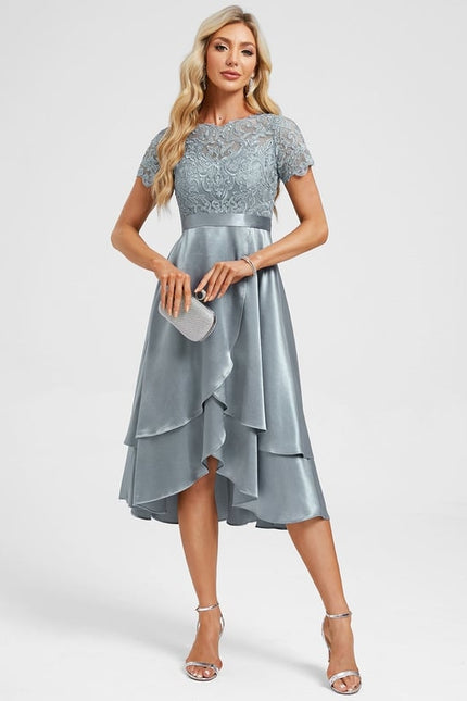 Robe Chic Asymétrique Satinée Bleu - gallery 3