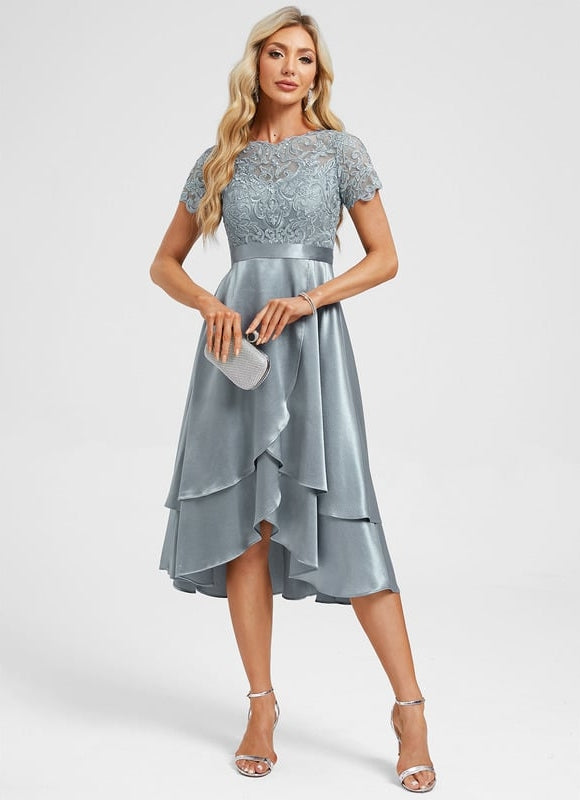 Robe Chic Asymétrique Satinée Bleu - gallery 3