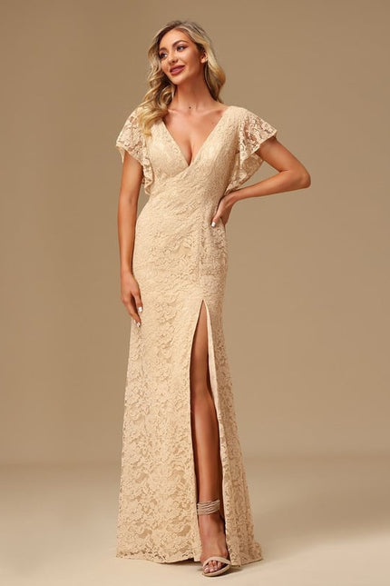 Robe Chic Longue Dentelle Lavande