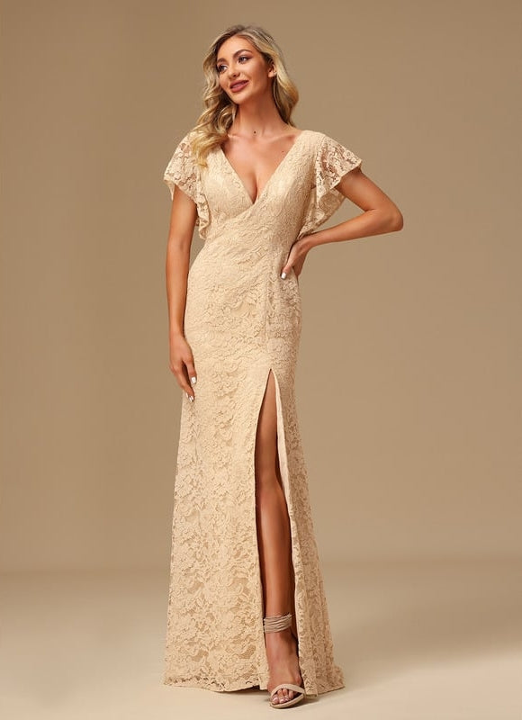 Robe Chic Longue Dentelle Lavande