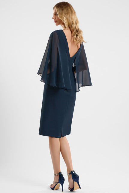 Robe Chic Bleu Nuit Mousseline Perles - gallery 4