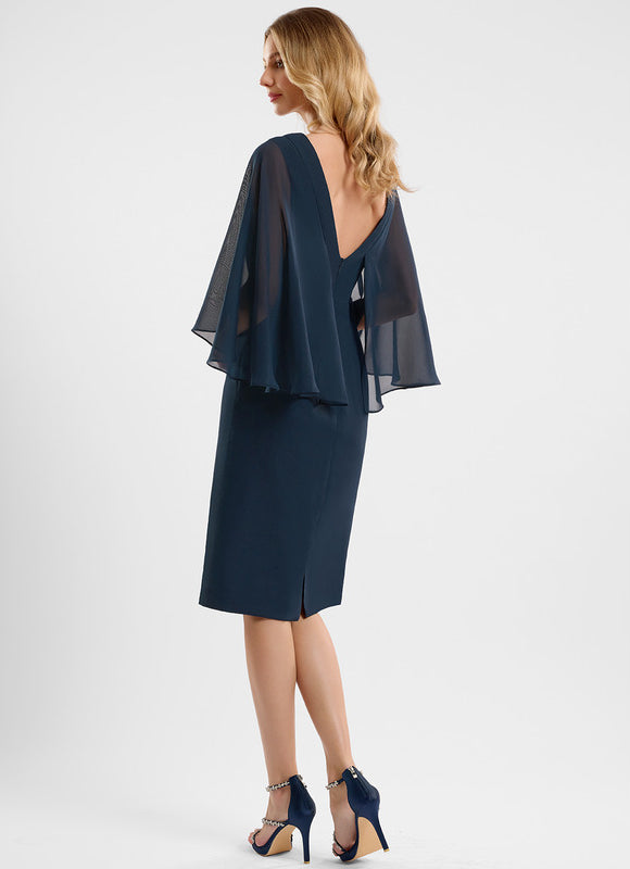 Robe Chic Bleu Nuit Mousseline Perles - gallery 4