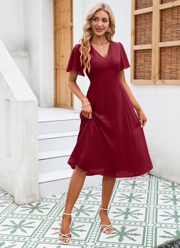 Robe Chic Volants Bordeaux - gallery 7