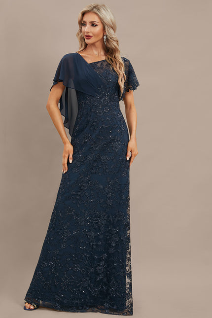 Robe Chic Longue Marine Dentelle - gallery 2