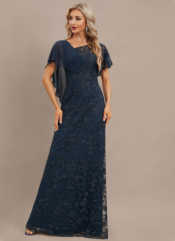 Robe Chic Longue Marine Dentelle - gallery 2