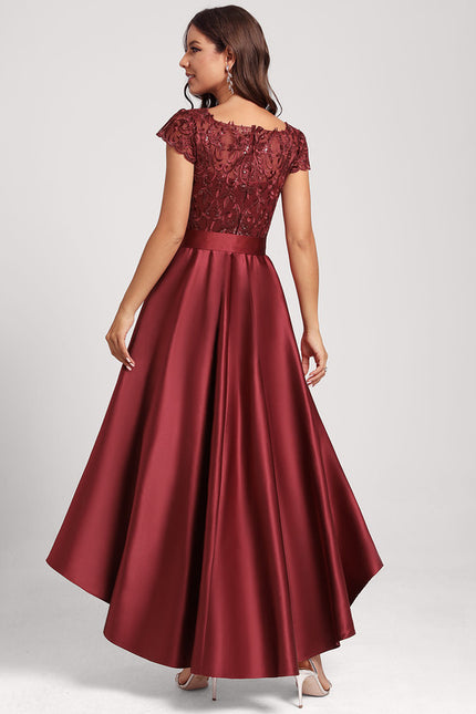 Robe Chic Satin Rubis Asymétrique - gallery 1
