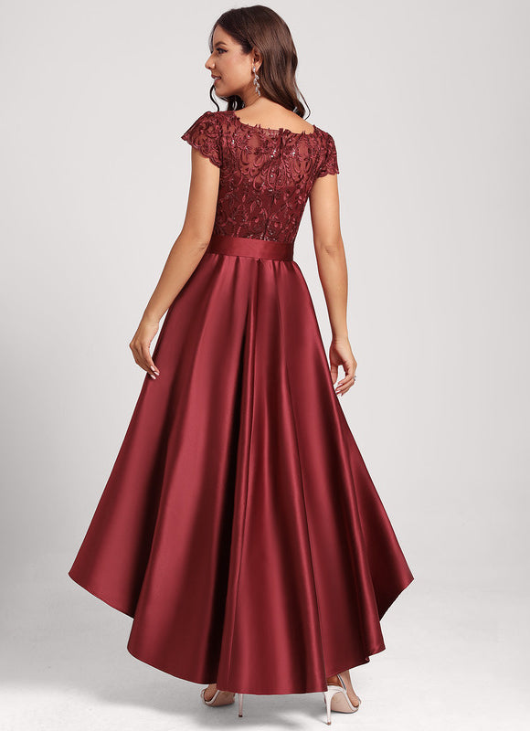 Robe Chic Satin Rubis Asymétrique - gallery 1