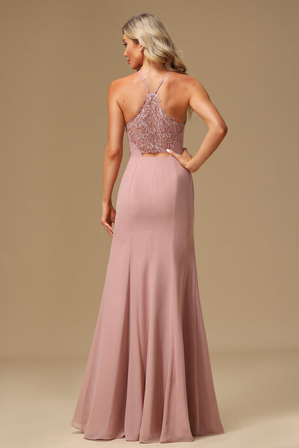Robe Chic Rose Poudré Dentelle Élégante - gallery 2