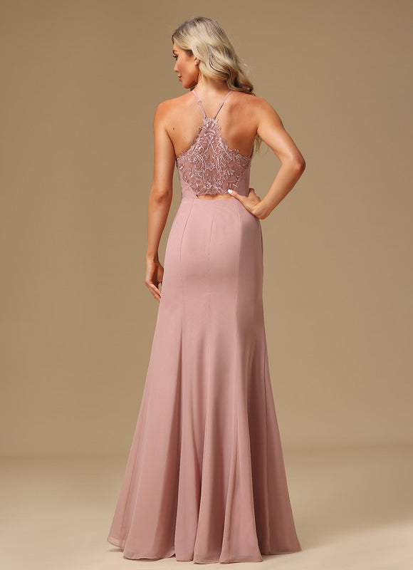 Robe Chic Rose Poudré Dentelle Élégante - gallery 2