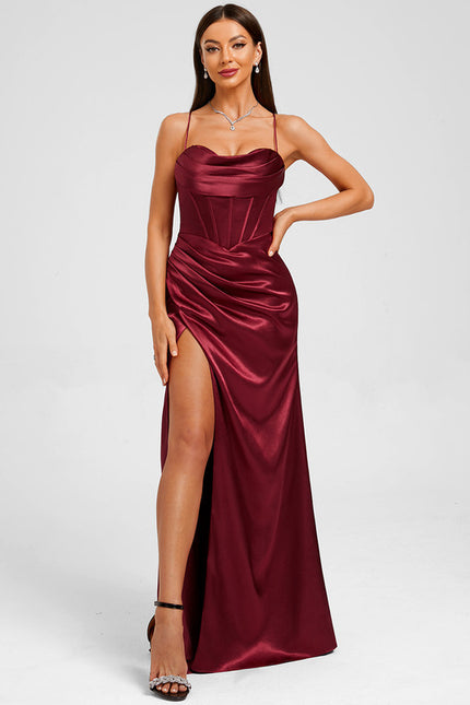 Robe Chic Satinée Bordeaux Élégante - gallery 3