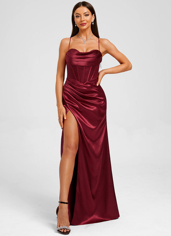 Robe Chic Satinée Bordeaux Élégante - gallery 3