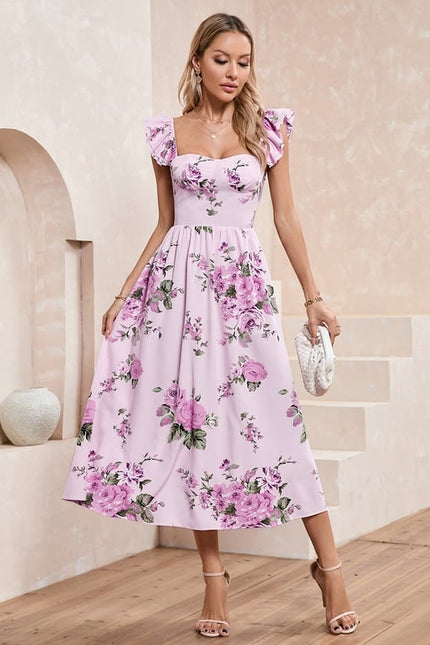 Robe Chic Midi Rose Fleuri - gallery 1