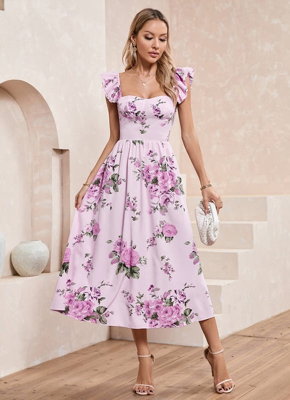 Robe Chic Midi Rose Fleuri - gallery 1