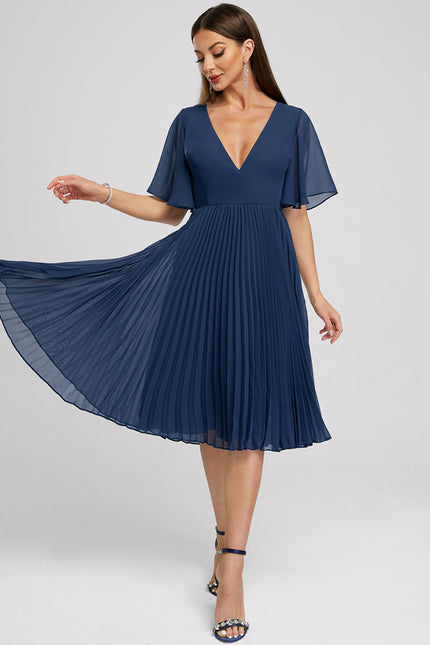 Robe Chic Bleu Plissé Élégant - gallery 4