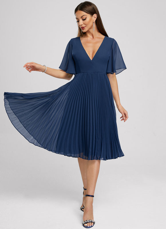 Robe Chic Bleu Plissé Élégant - gallery 4