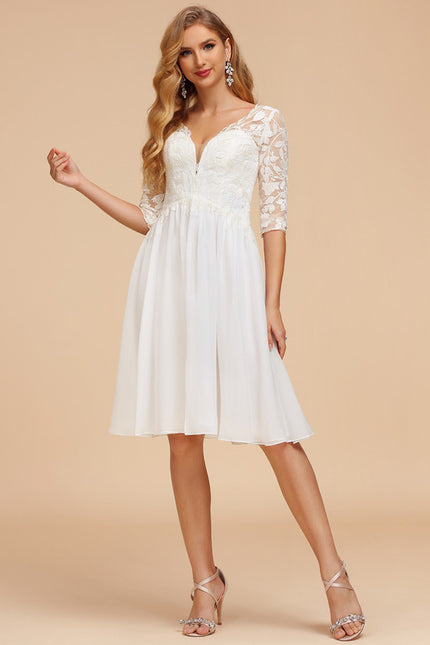 Robe Chic Blanche Col V Dentelle - gallery 2