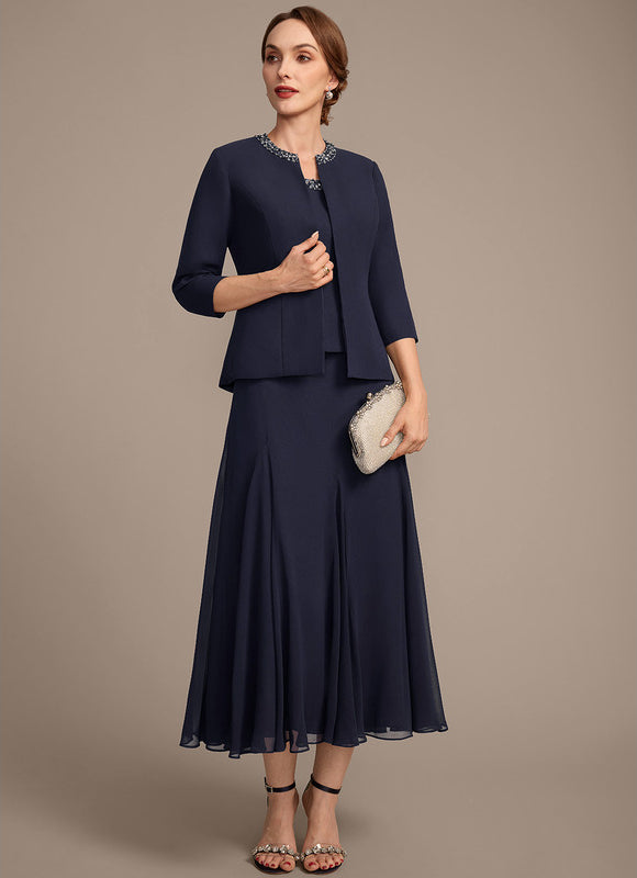 Robe Chic Ensemble Élégant Marine - gallery 4