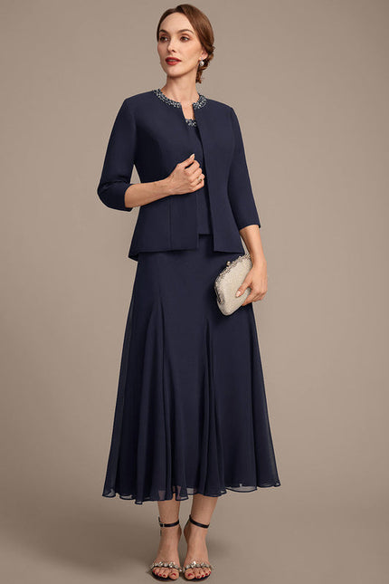 Robe Chic Ensemble Élégant Marine - gallery 4