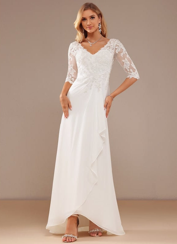 Robe Chic Blanche Dentelle Asymétrique