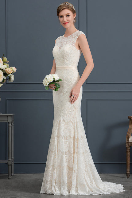 Robe Chic Blanc Éclatant Dentelle Sirène - gallery 2