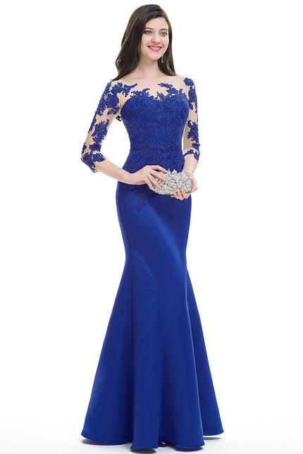 Robe Chic Élégante Bleu Satiné - gallery 3